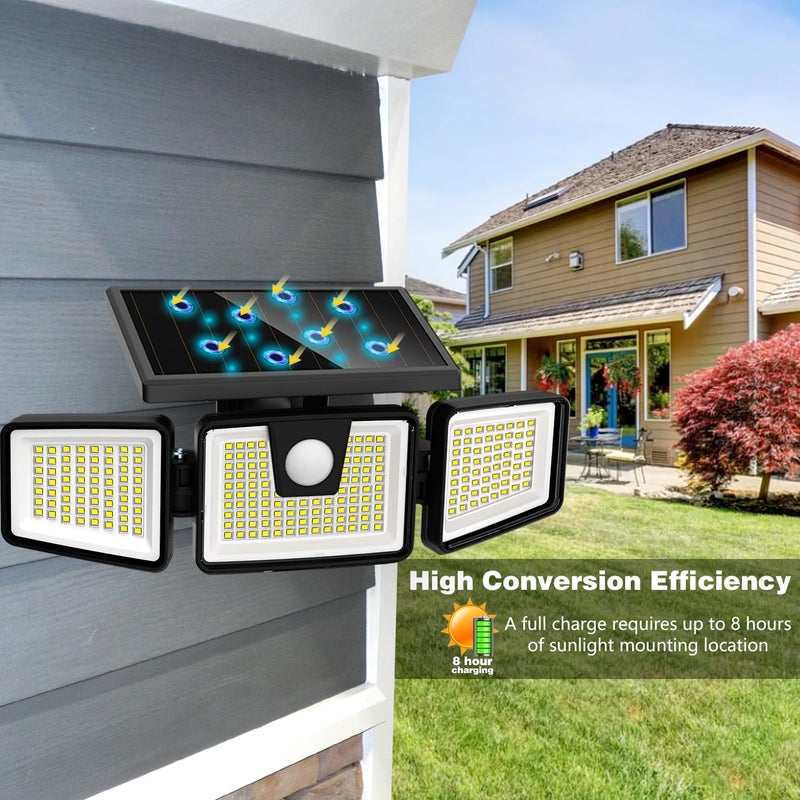 AmeriTop Solar Lights Outdoor, 2 Pack 233 LED High Brightness Cordless Solar Motion Sensor Lights; 3 Adjustable Heads, 270° Wide Angle Illumination, IP65 Waterproof, Security LED Flood Light(Daylight) - Image 5